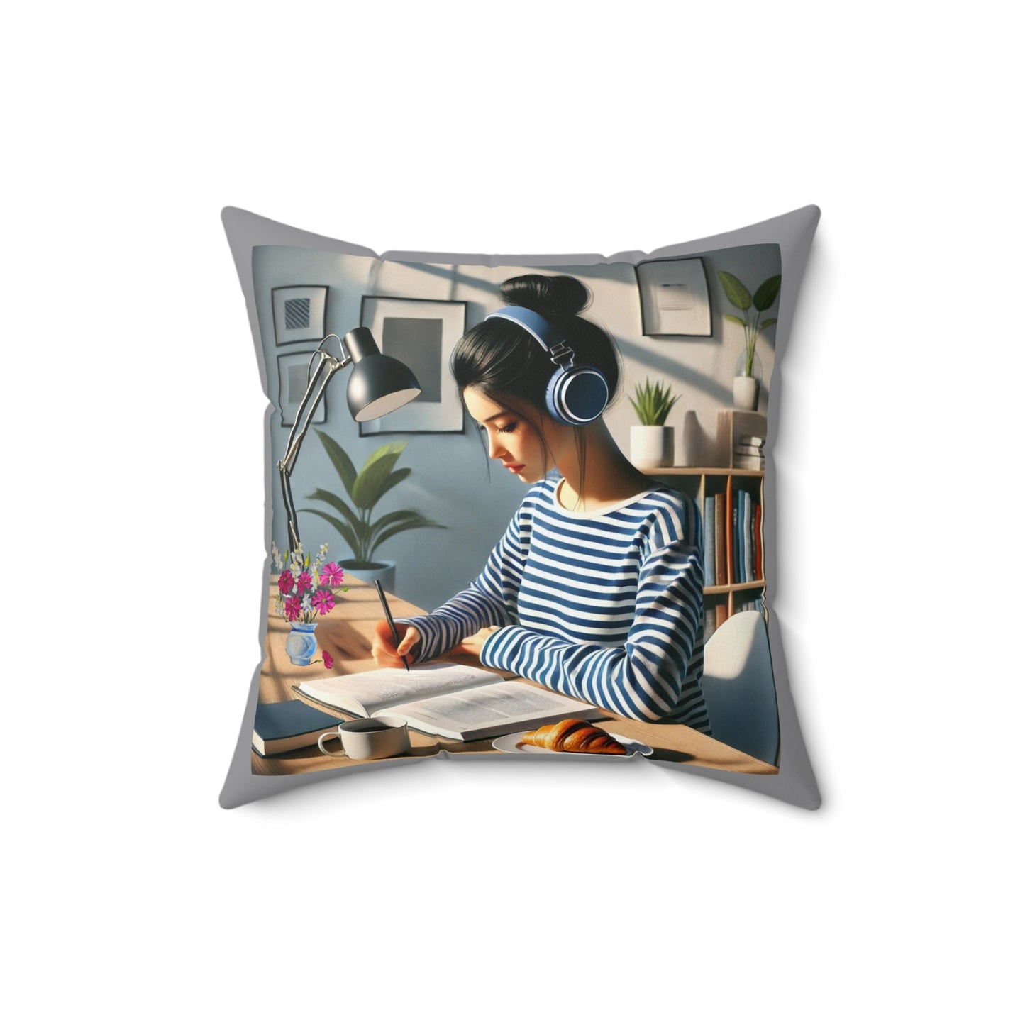 Spun Polyester Square Pillow woman working