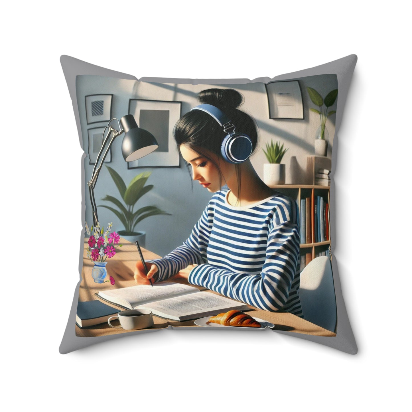 Spun Polyester Square Pillow woman working