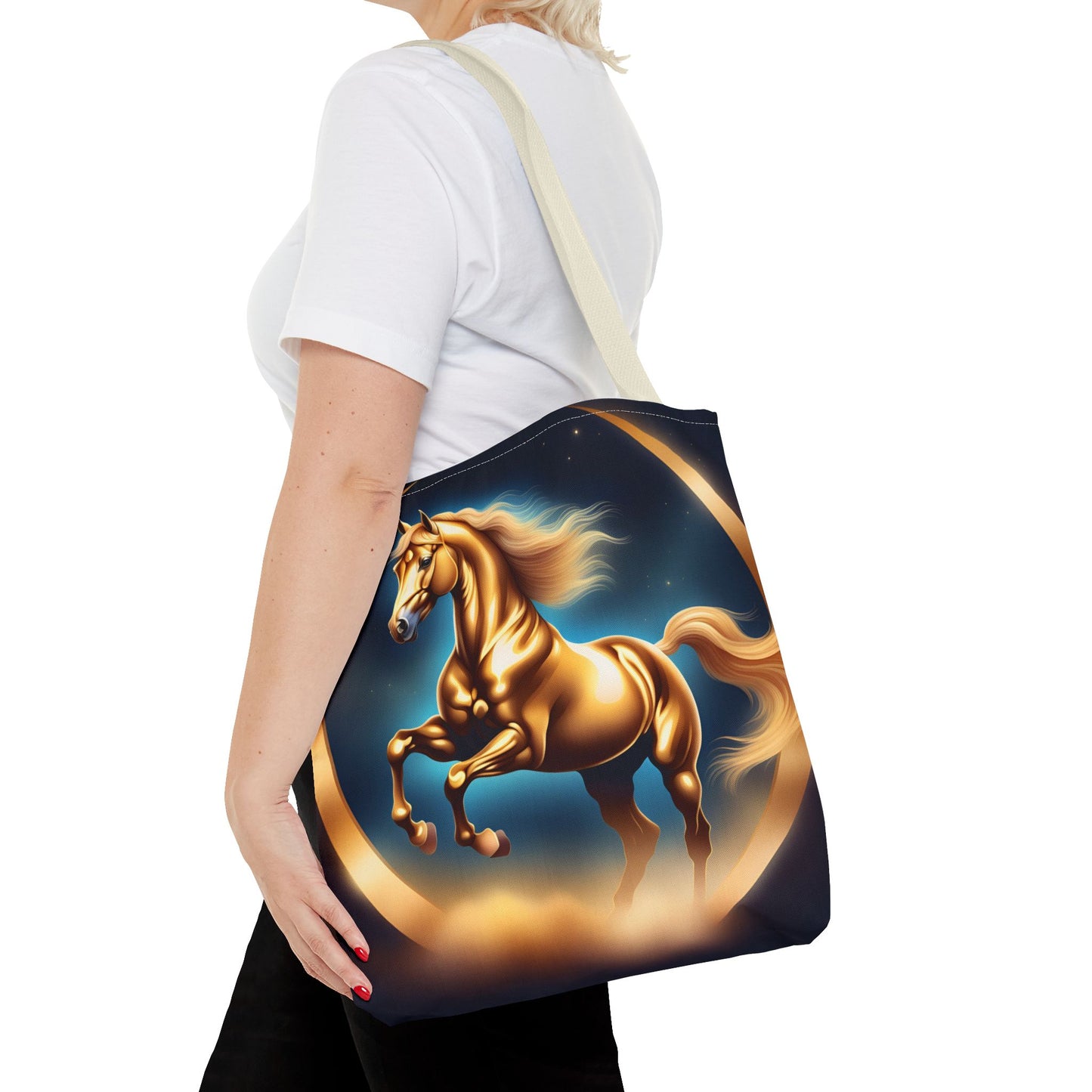 Golden Horse Tote Bag, Equestrian Gifts, Animal Lover Bag, Unique Shopping Tote,