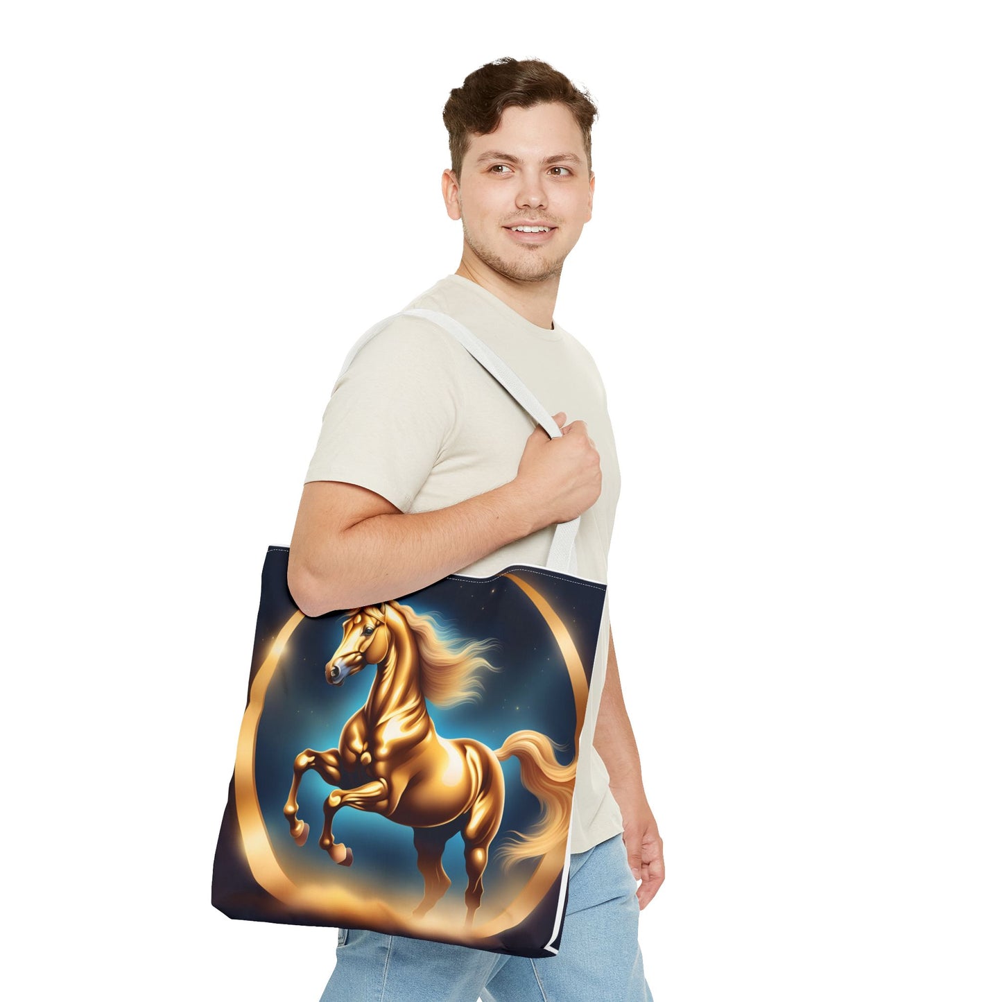 Golden Horse Tote Bag, Equestrian Gifts, Animal Lover Bag, Unique Shopping Tote,
