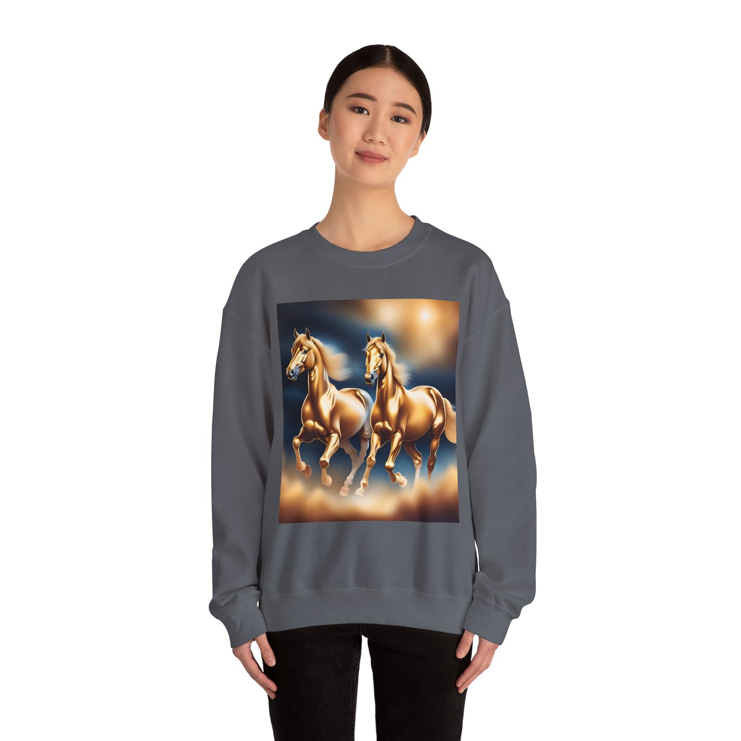 Unisex Heavy Blend™ Crewneck Sweatshirt 2 horses woman Man