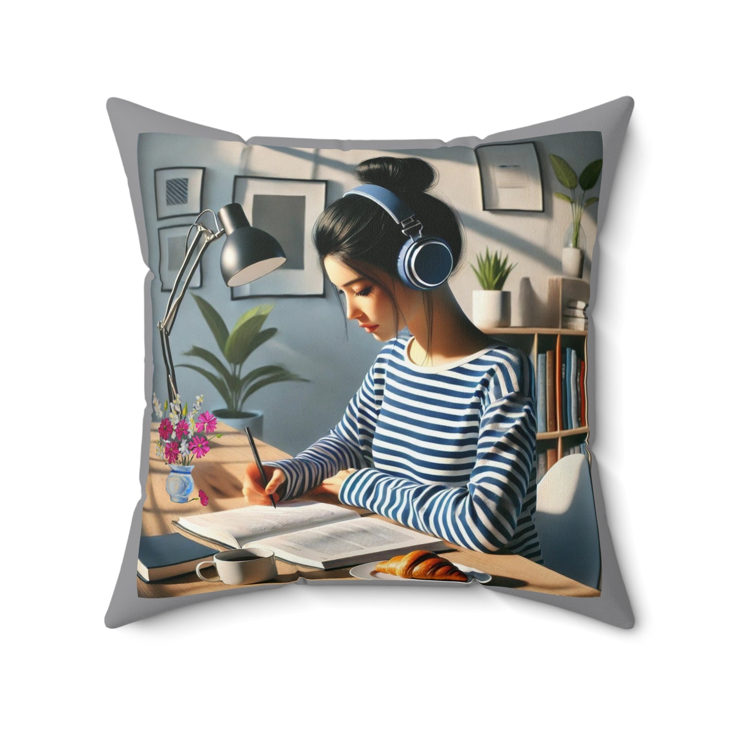 Spun Polyester Square Pillow woman working