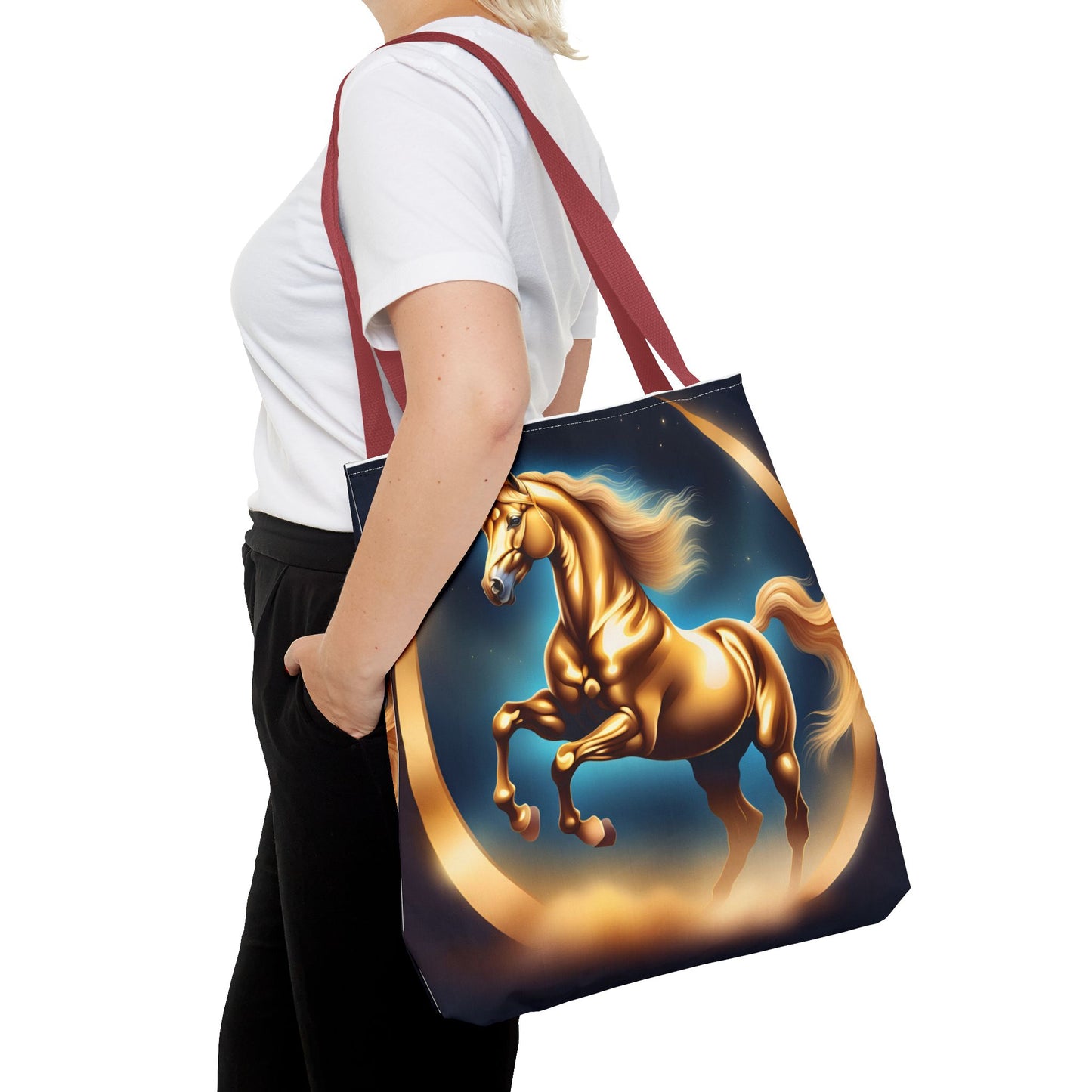 Golden Horse Tote Bag, Equestrian Gifts, Animal Lover Bag, Unique Shopping Tote,