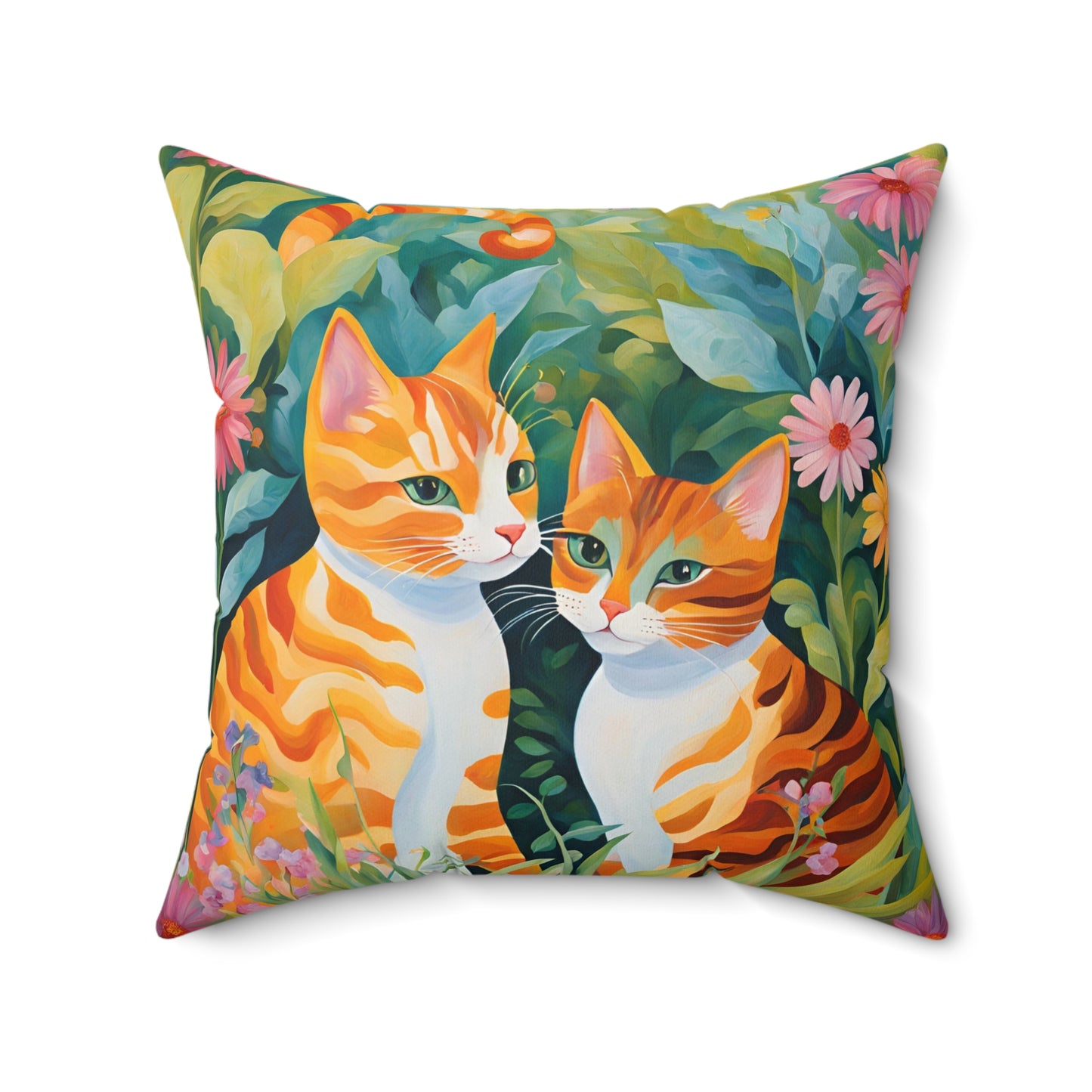 Spun Polyester Square Pillow Two cats