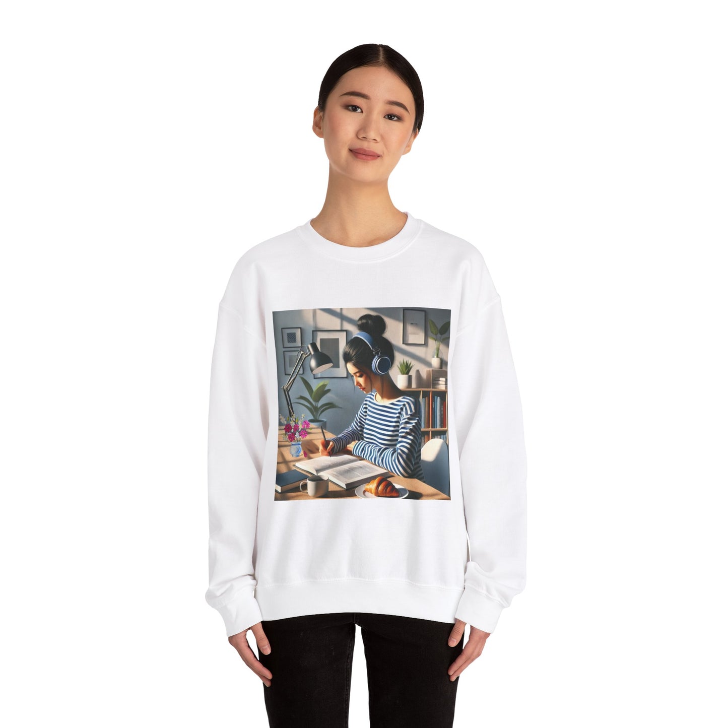 Unisex Man woman Heavy Blend™ Crewneck Sweatshirt woman is working