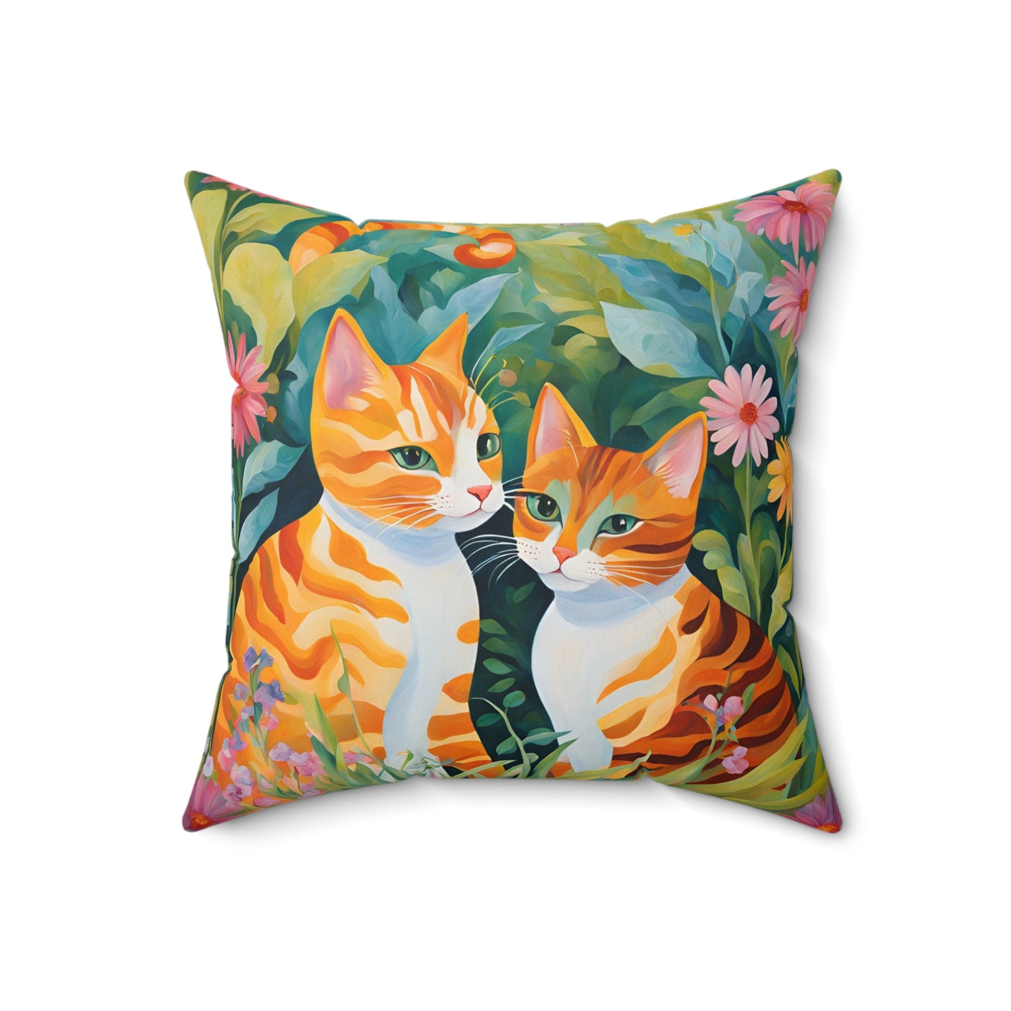 Spun Polyester Square Pillow Two cats