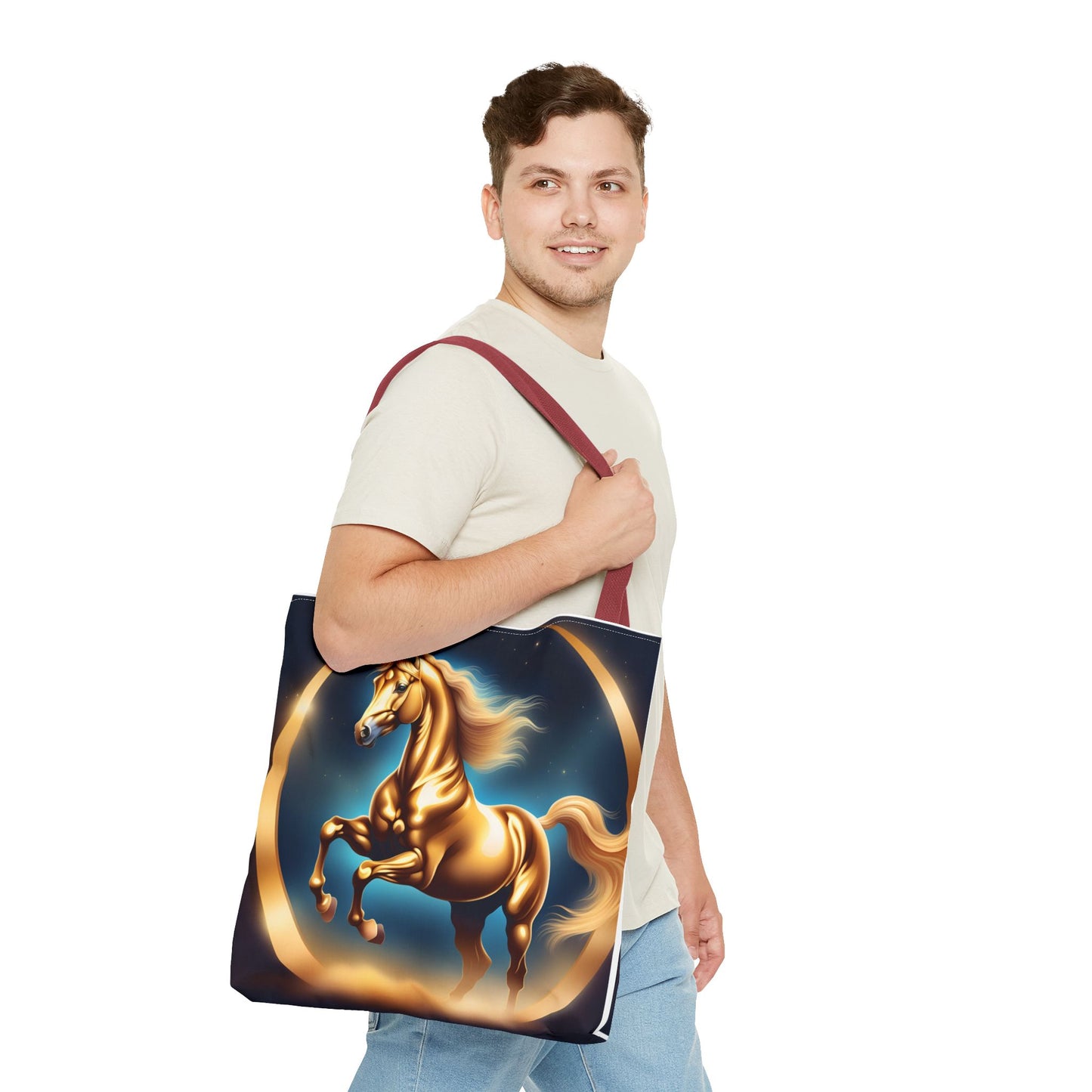 Golden Horse Tote Bag, Equestrian Gifts, Animal Lover Bag, Unique Shopping Tote,