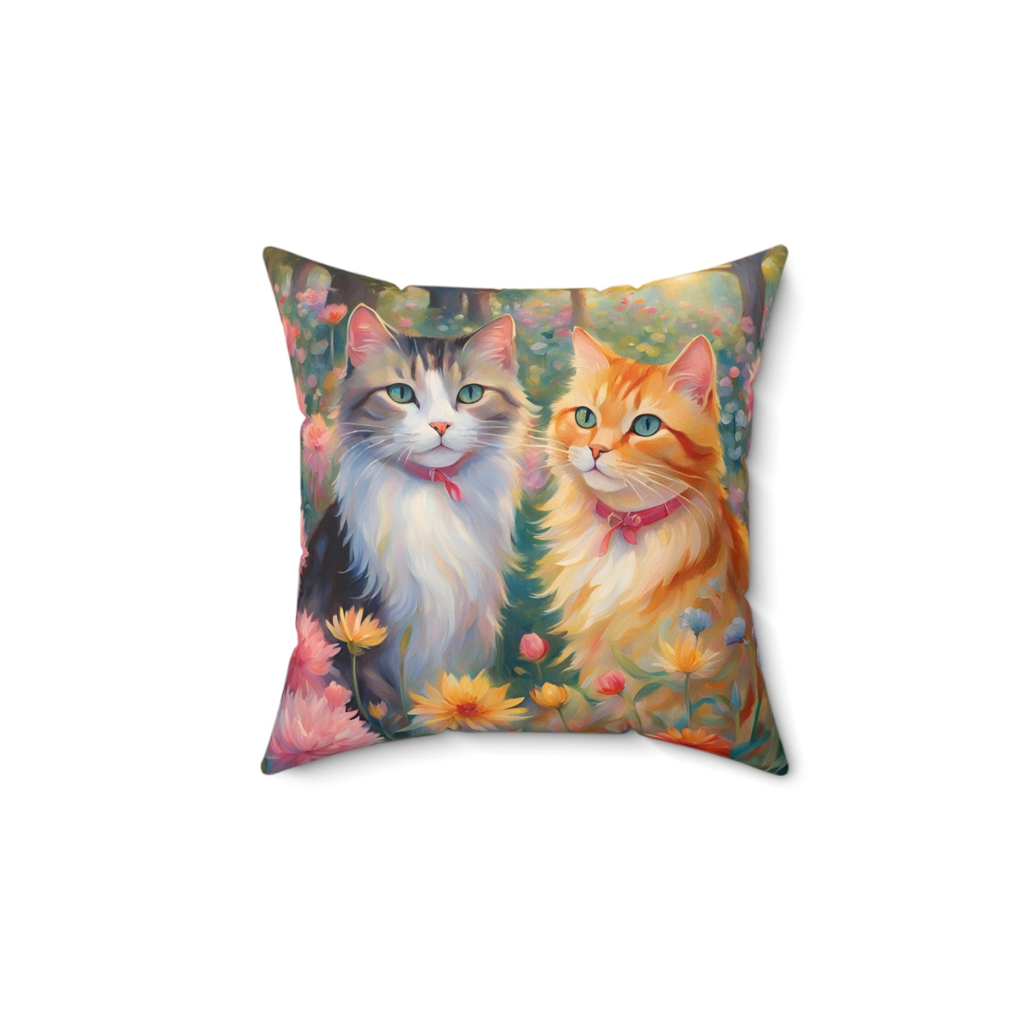 Spun Polyester Square Pillow Two cats