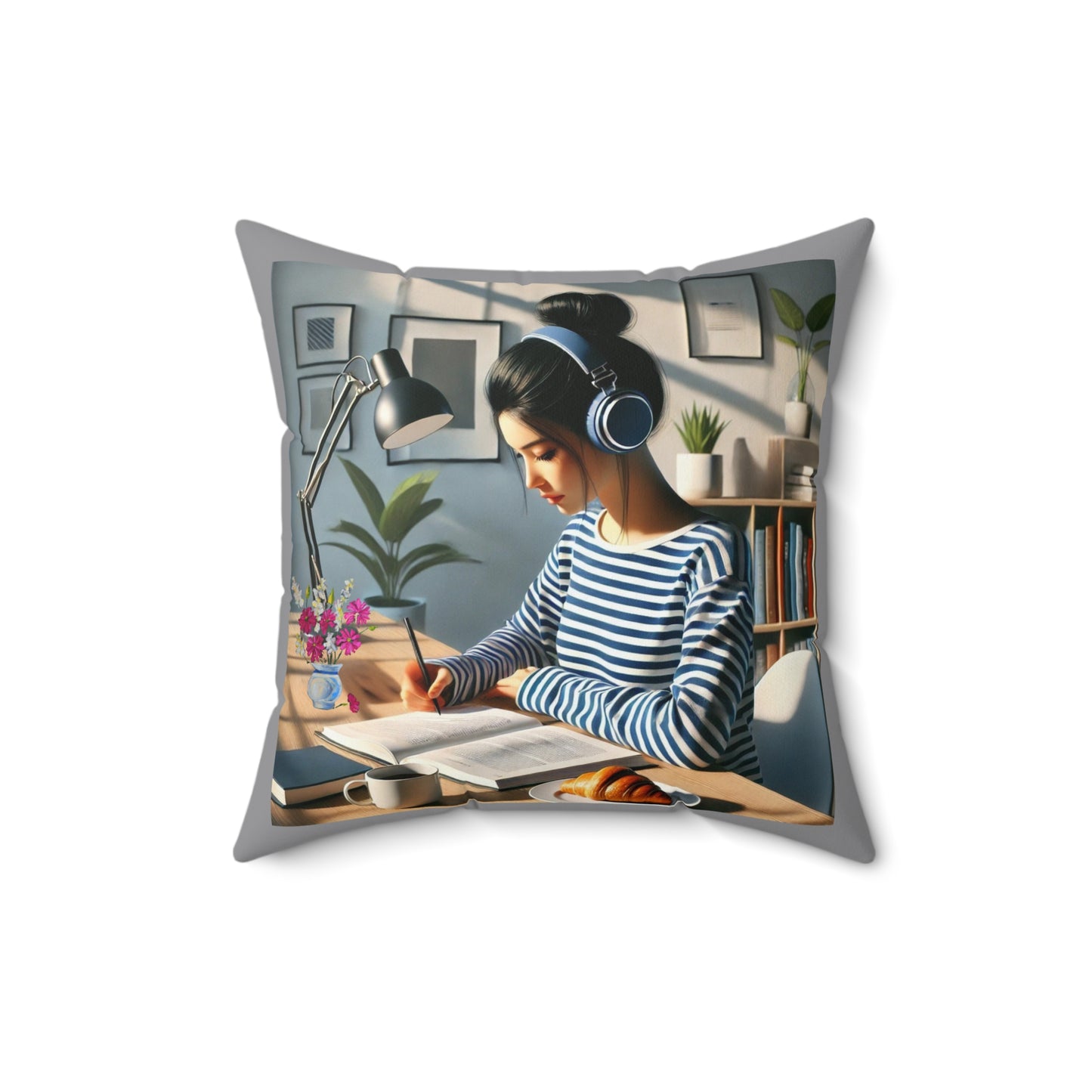 Spun Polyester Square Pillow woman working