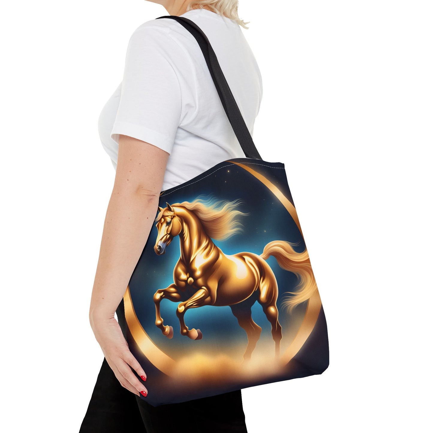 Golden Horse Tote Bag, Equestrian Gifts, Animal Lover Bag, Unique Shopping Tote,