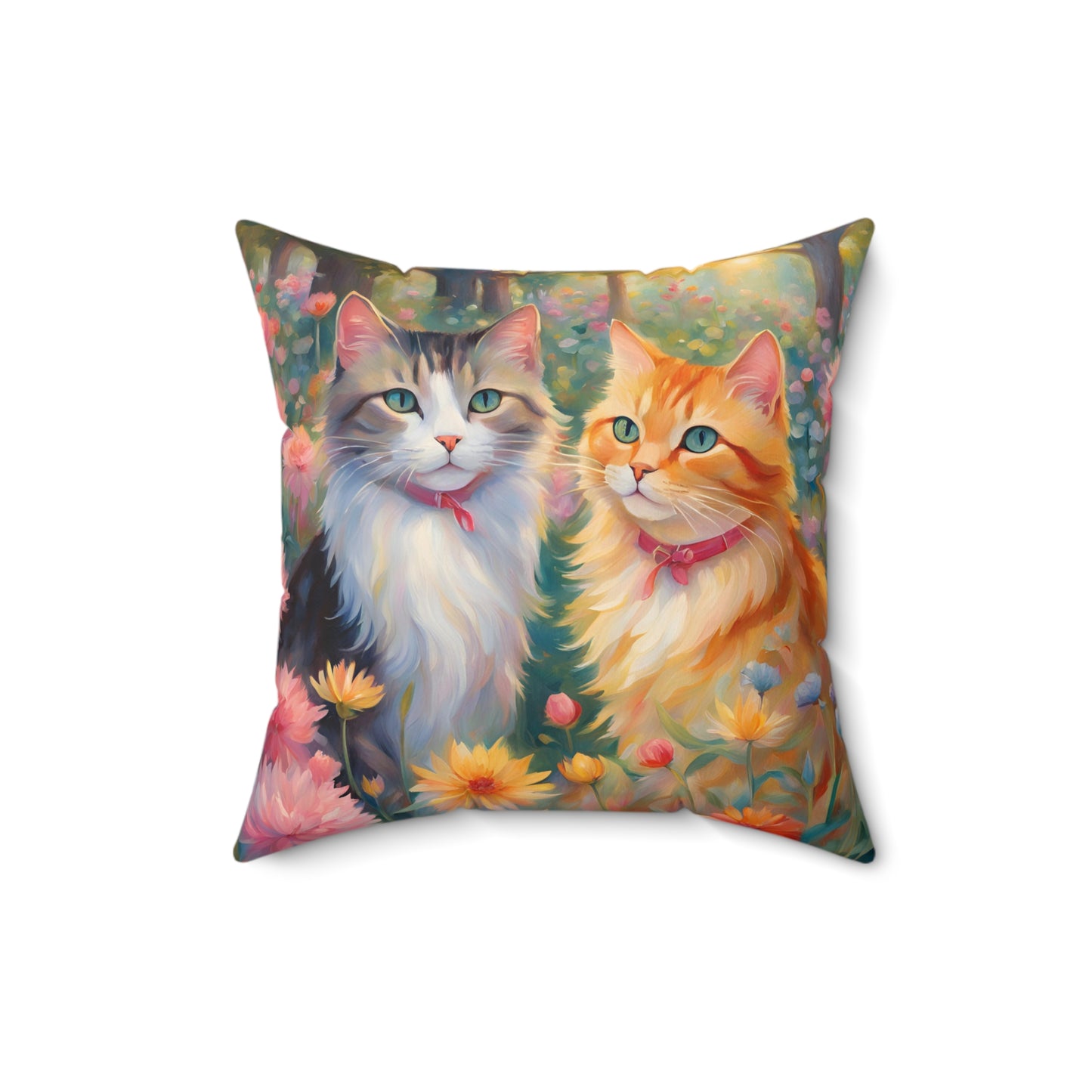 Spun Polyester Square Pillow Two cats