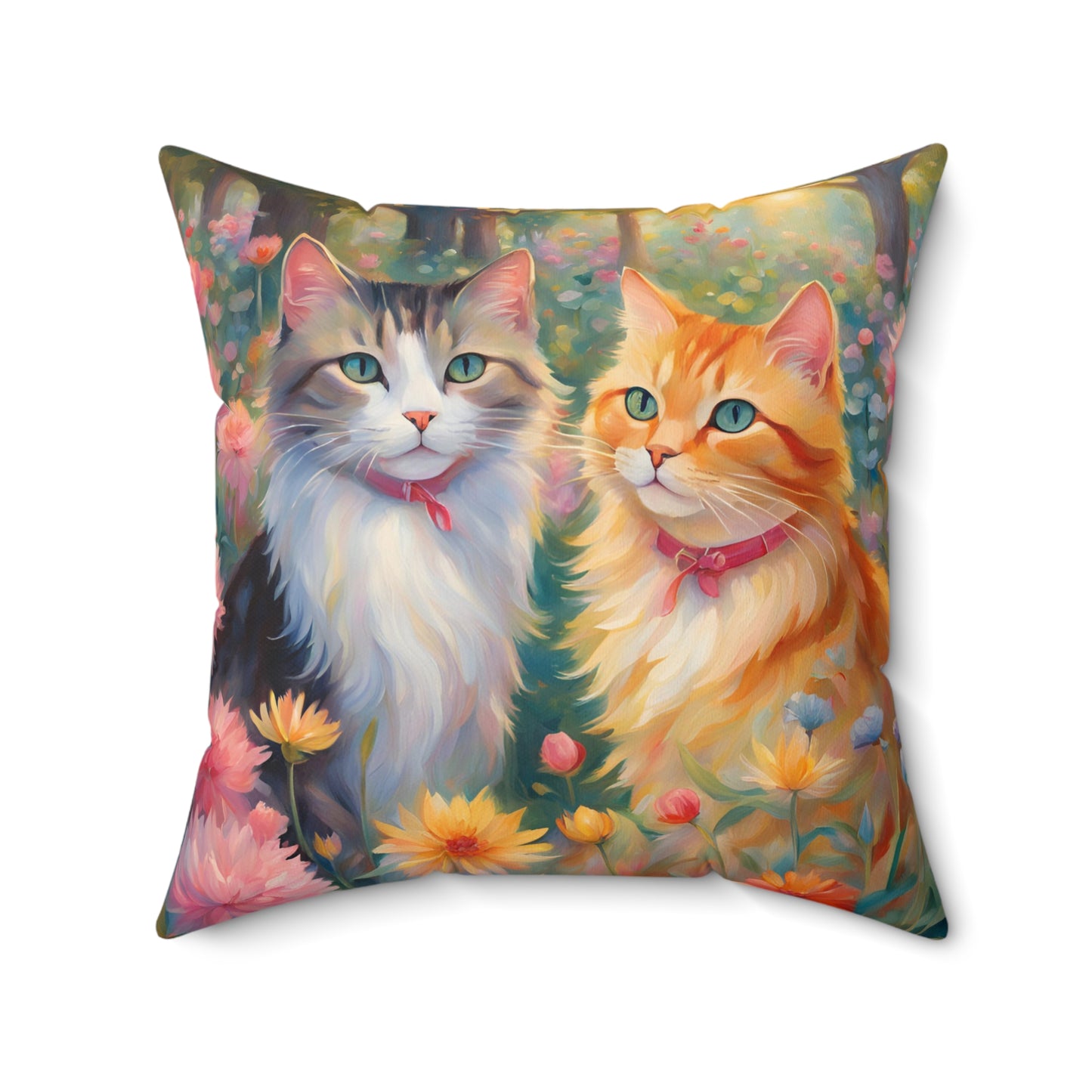 Spun Polyester Square Pillow Two cats