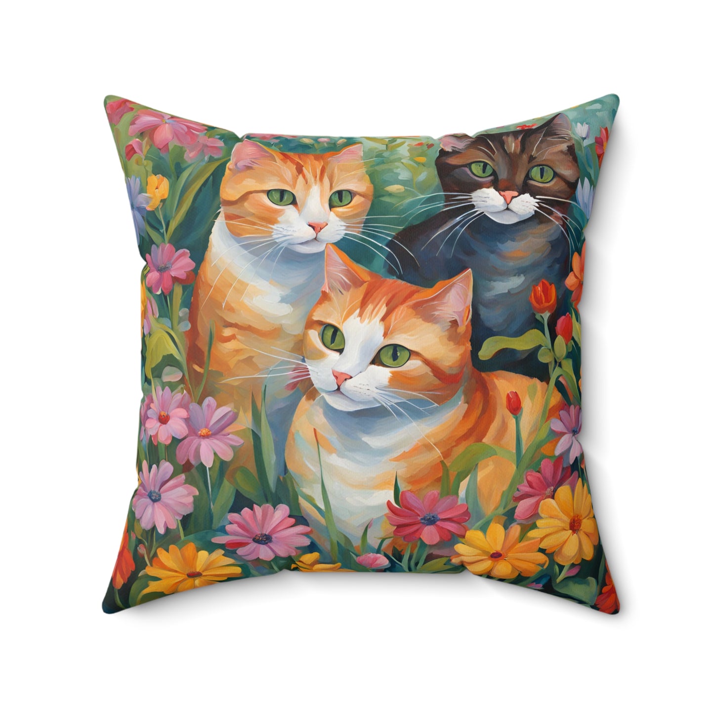 Spun Polyester Square Pillow three cats