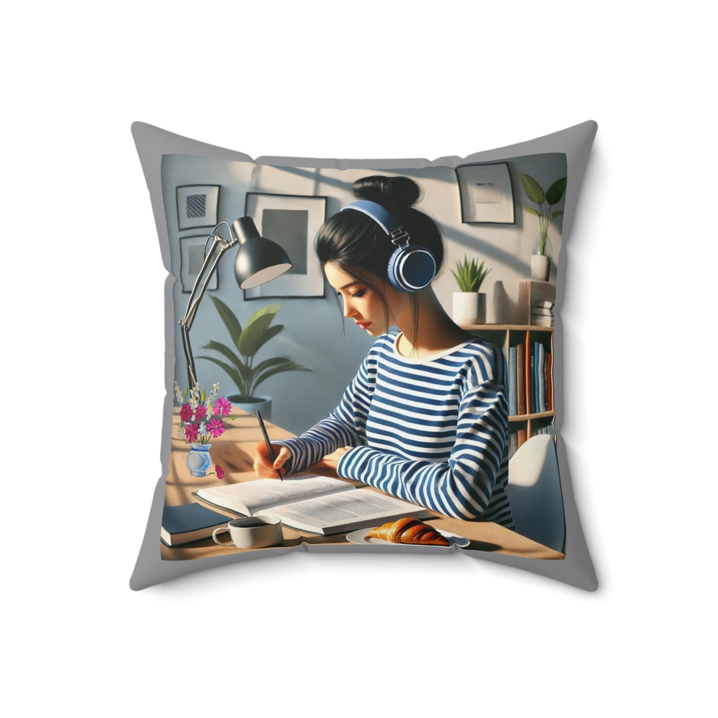 Spun Polyester Square Pillow woman working
