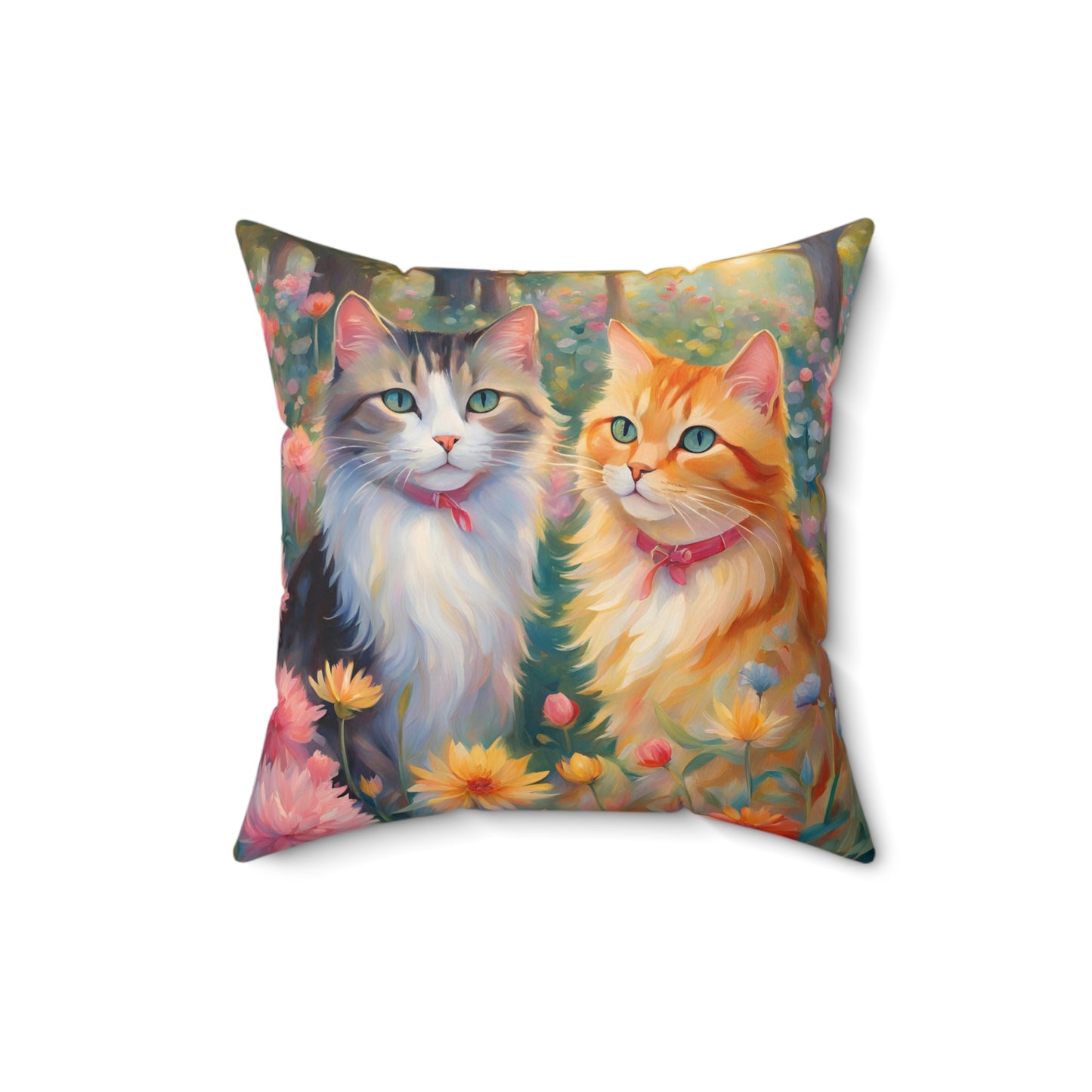 Spun Polyester Square Pillow Two cats
