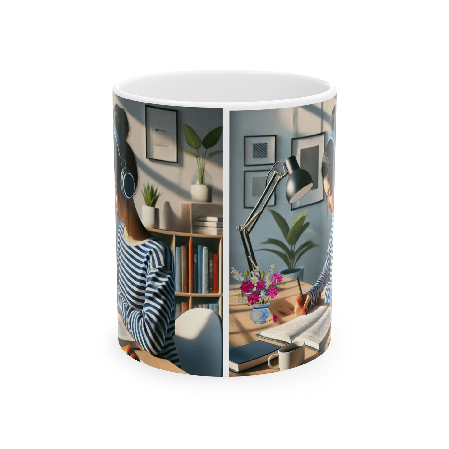 Ceramic Mug, (11oz, 15oz) woman working Cup Present Gift Coffee Birthday
