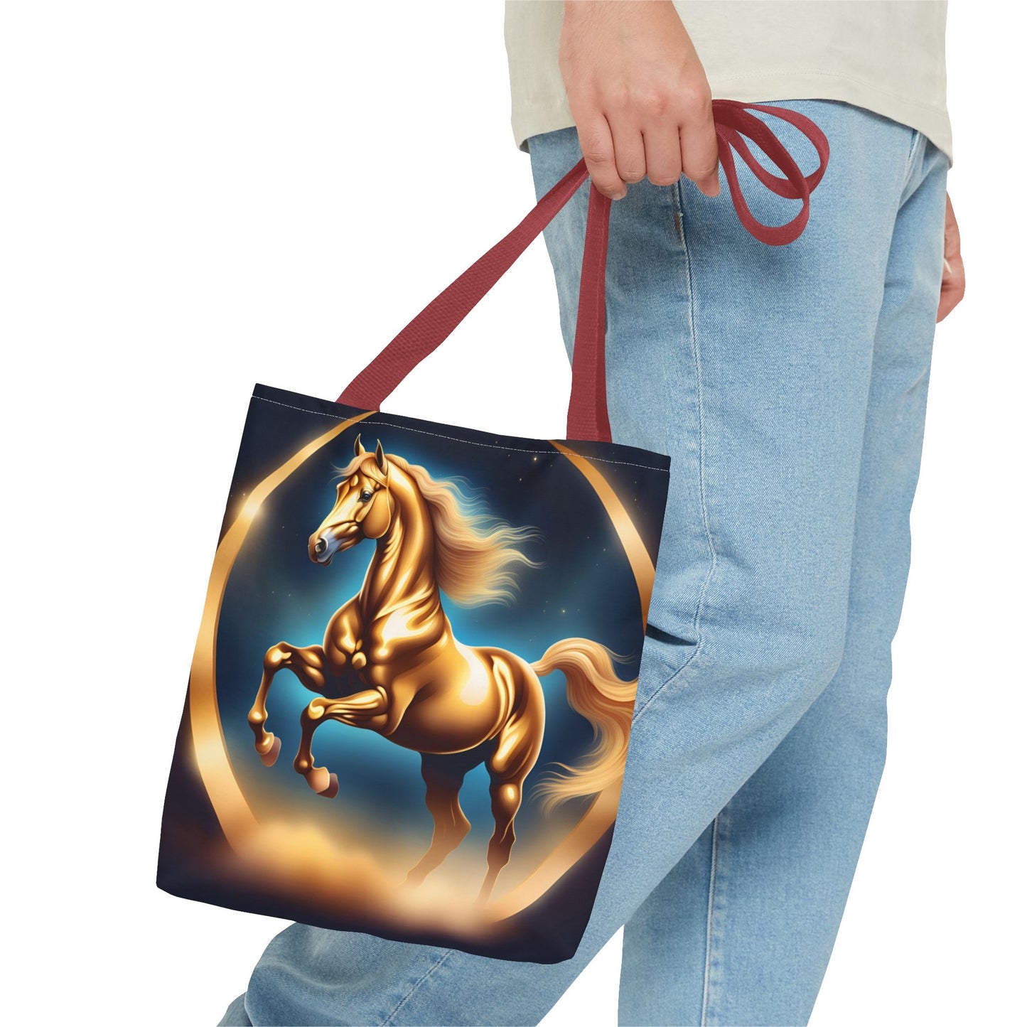 Golden Horse Tote Bag, Equestrian Gifts, Animal Lover Bag, Unique Shopping Tote,