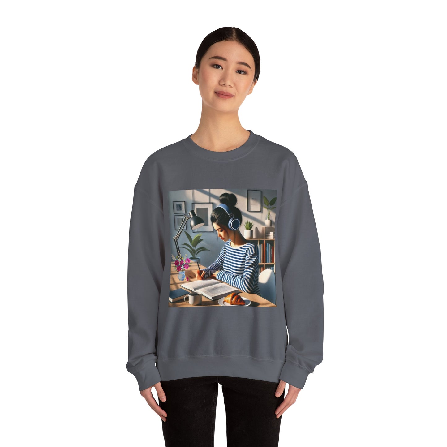 Unisex Man woman Heavy Blend™ Crewneck Sweatshirt woman is working