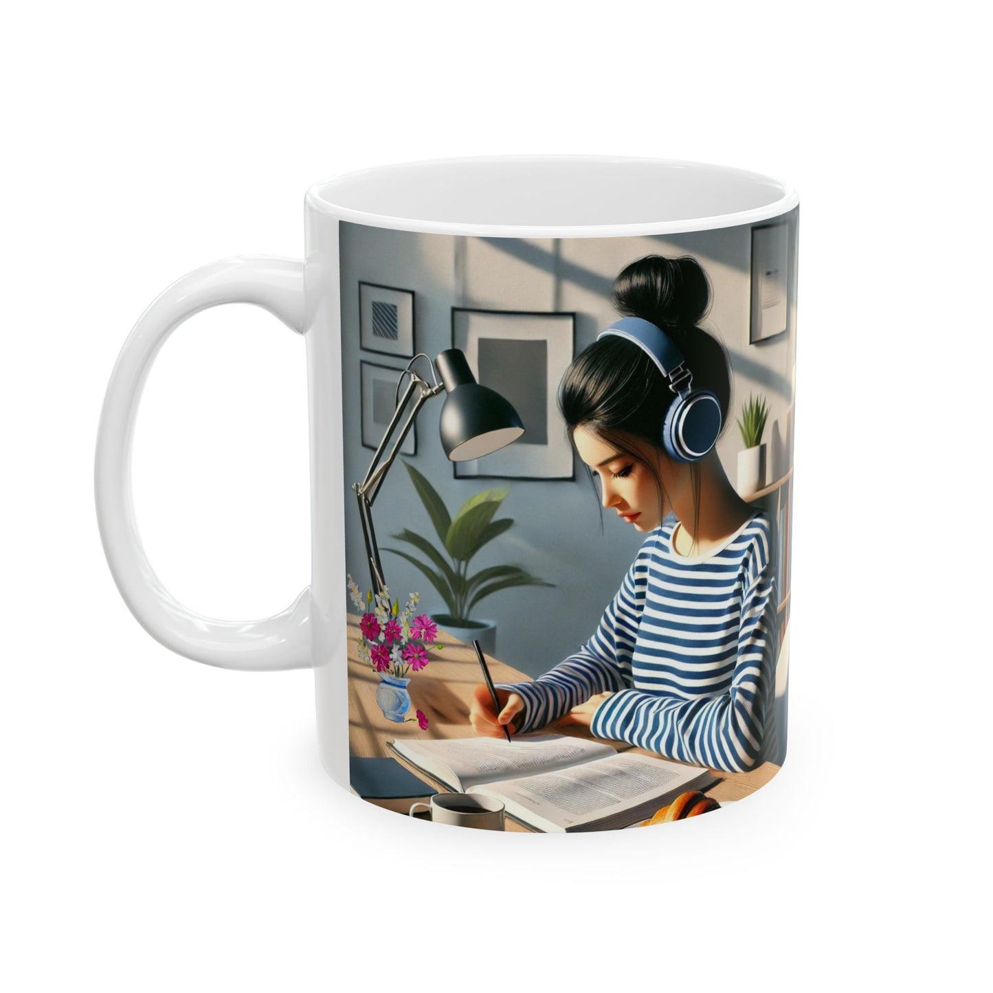 Ceramic Mug, (11oz, 15oz) woman working Cup Present Gift Coffee Birthday