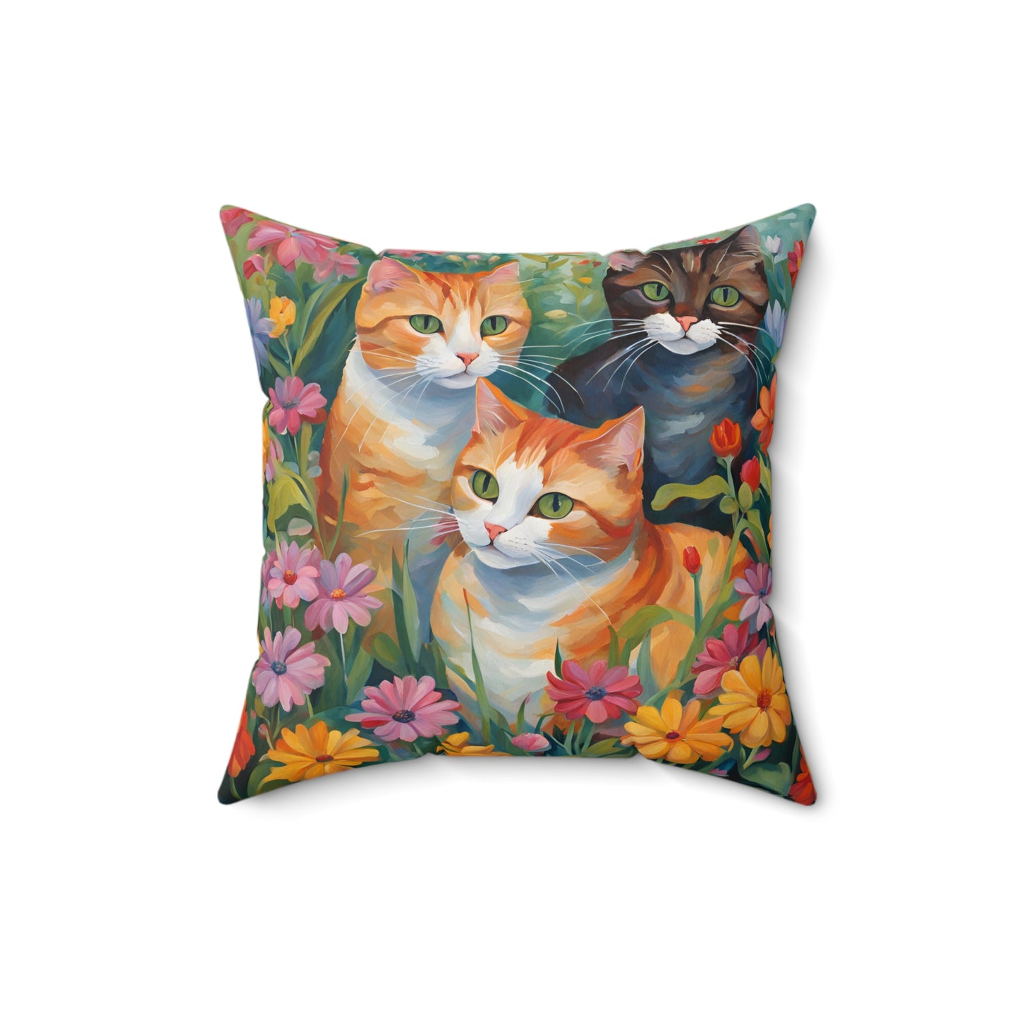 Spun Polyester Square Pillow three cats