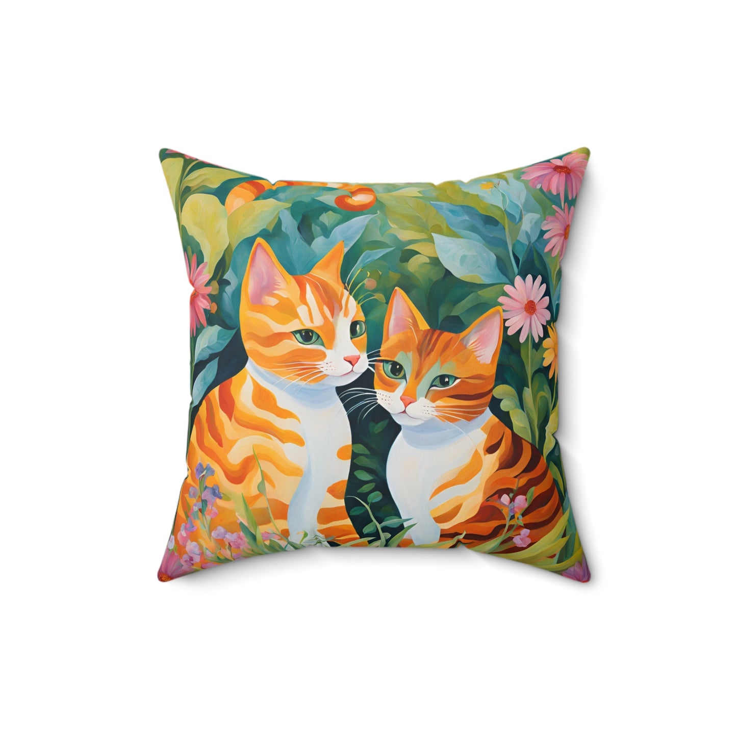 Spun Polyester Square Pillow Two cats