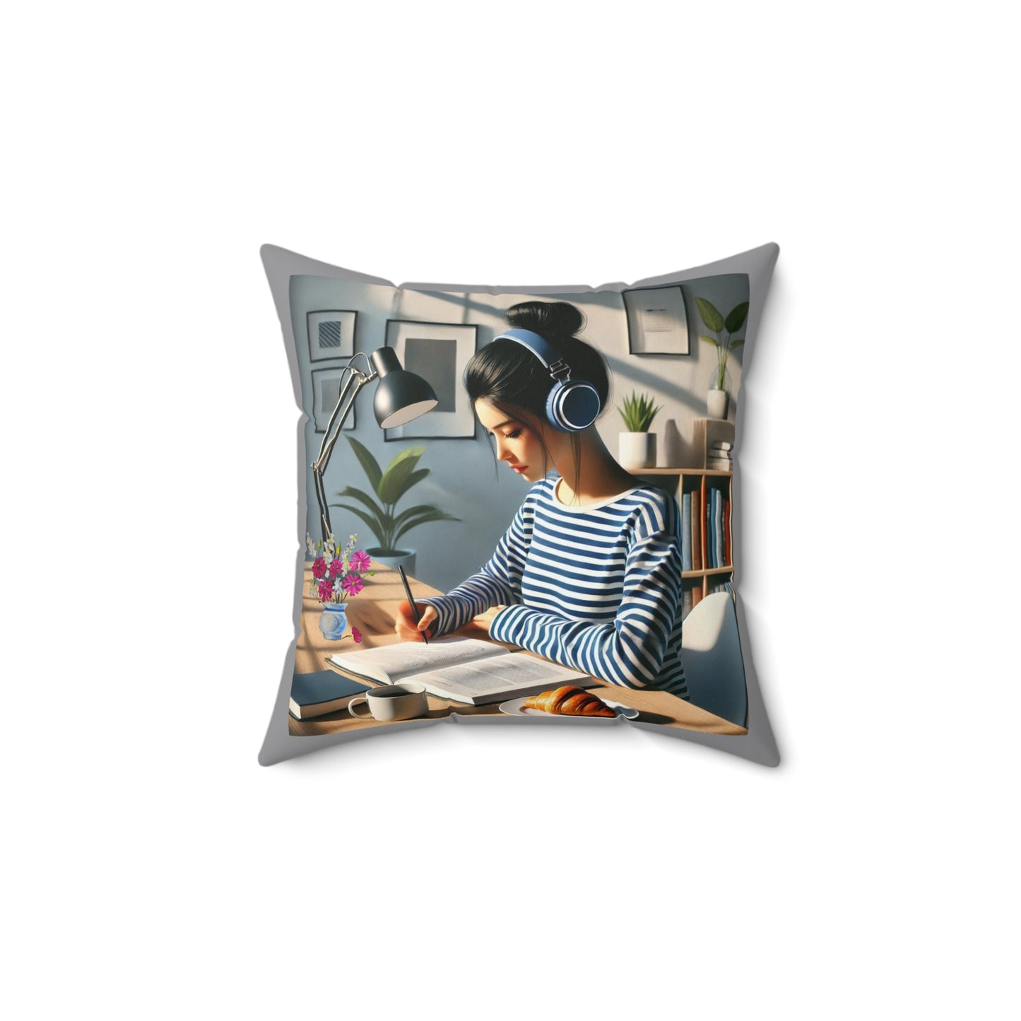 Spun Polyester Square Pillow woman working