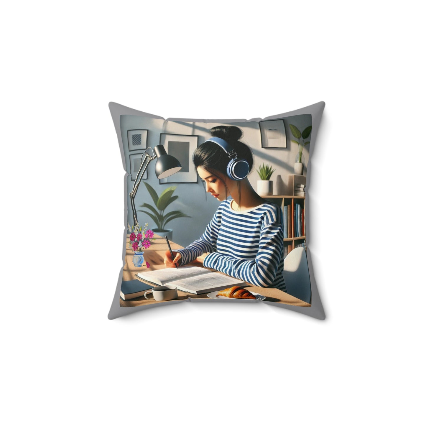 Spun Polyester Square Pillow woman working