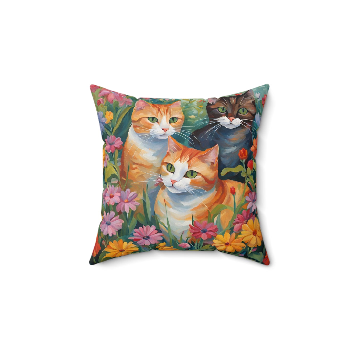Spun Polyester Square Pillow three cats