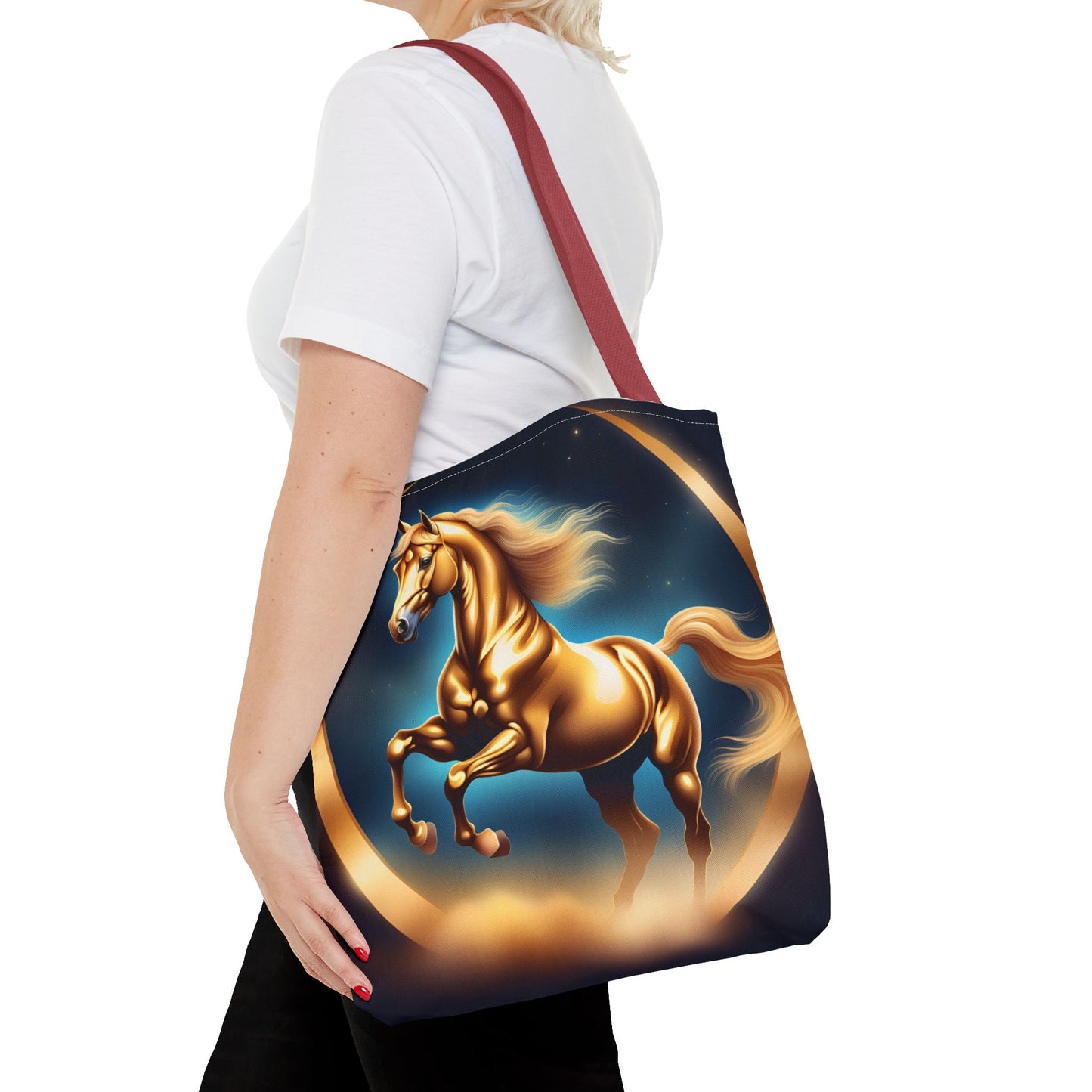 Golden Horse Tote Bag, Equestrian Gifts, Animal Lover Bag, Unique Shopping Tote,