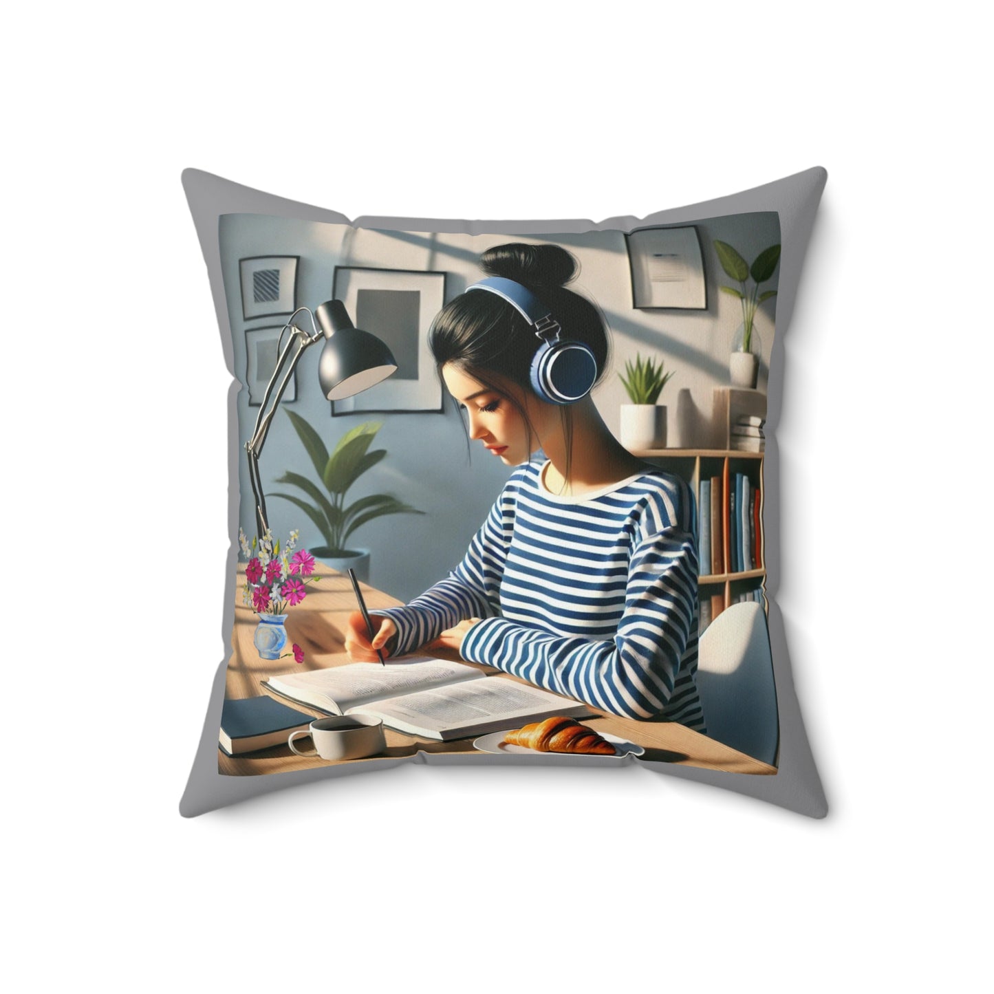 Spun Polyester Square Pillow woman working