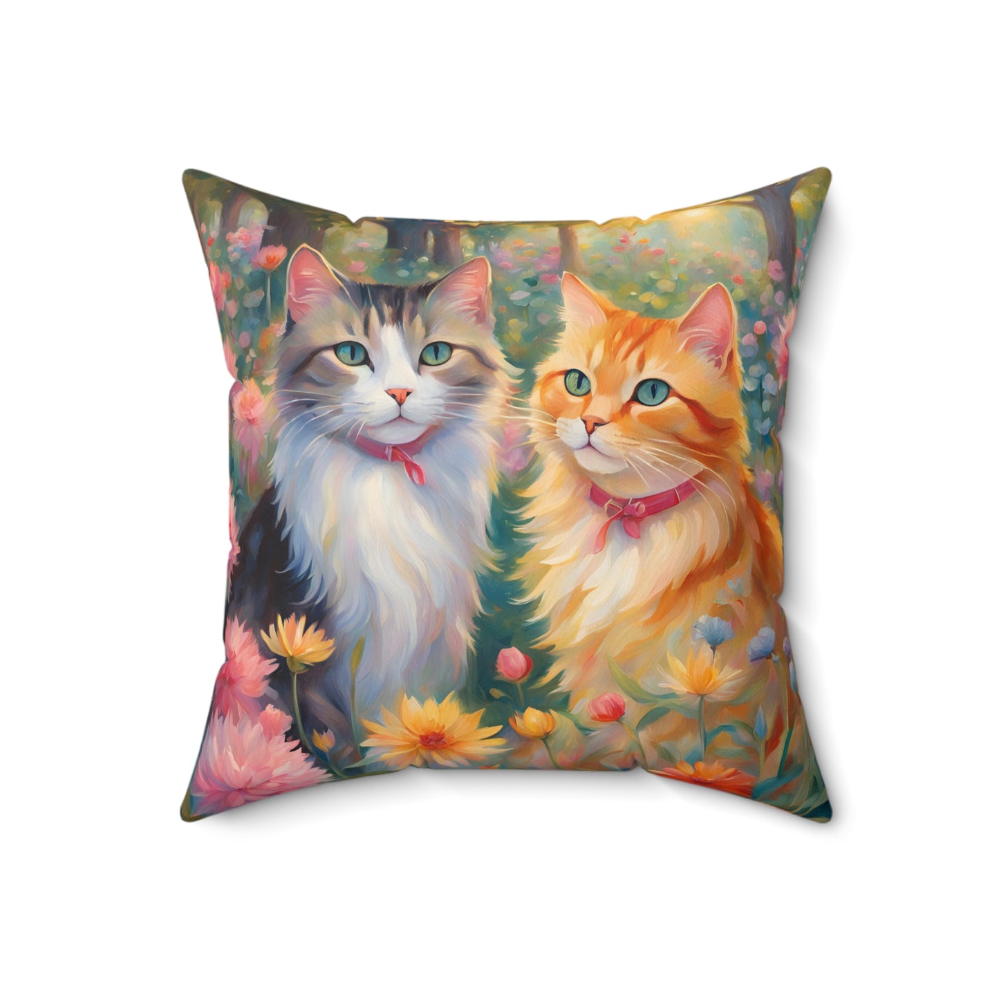 Spun Polyester Square Pillow Two cats
