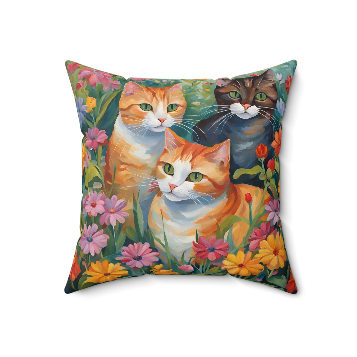 Spun Polyester Square Pillow three cats