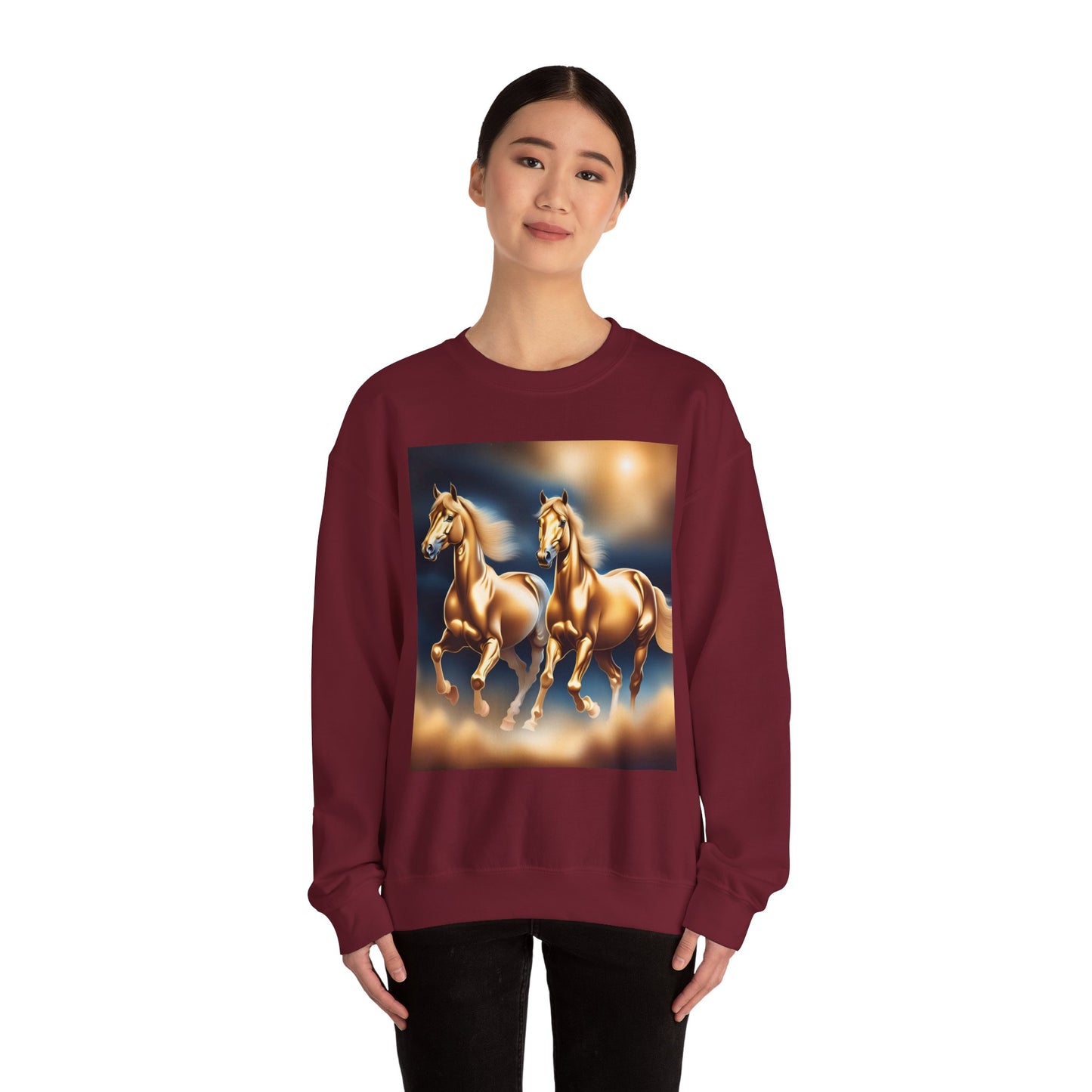 Unisex Heavy Blend™ Crewneck Sweatshirt  2 horses  woman Man